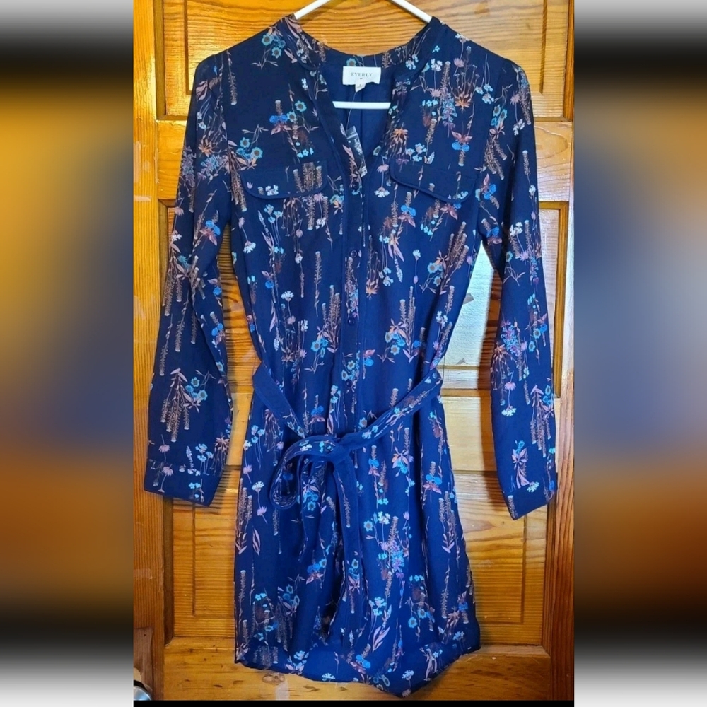 NWOT Anthropologie Everly Blue Floral Button Down Sheath Dress Size Small